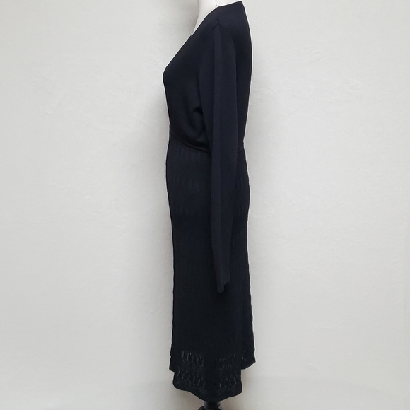 Vintage 90s Jones Wear Morticia Black Blousen Eyelet Knit V-neck Bodycon Dress - Picture 8 of 14